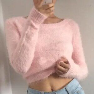 Cropped Eyelash Pink Sweater